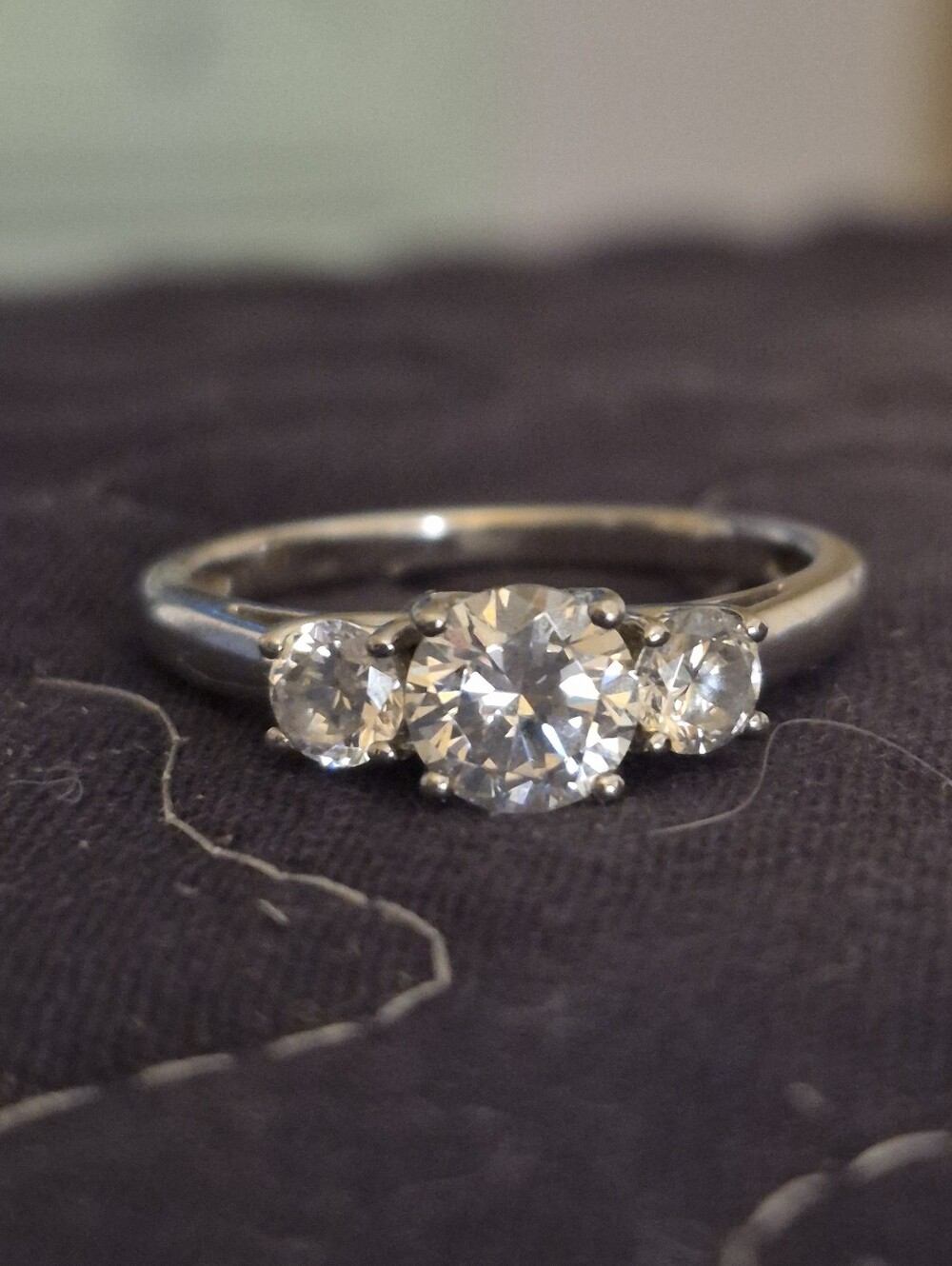 Classic Three-Stone Clear CZ Sterling Silver Statement Ring Sz 9.5